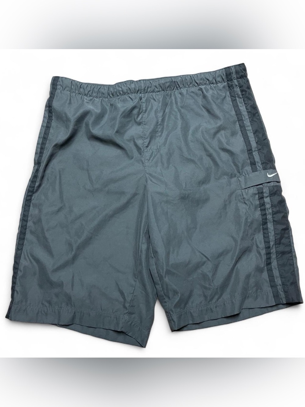 Vintage Nike Swim Trunks Mens Black Gray Embroidered Lined Y2K 38” W Fits XL*